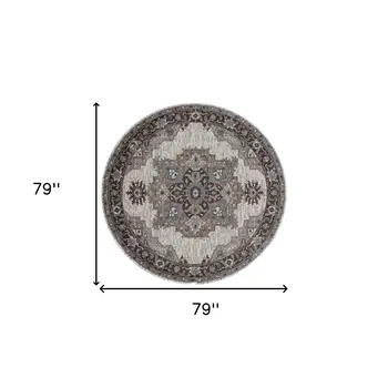 6' Ivory Taupe and Gray Medallion Power Loom Round Rug