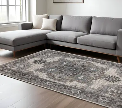 8' X 10' Ivory Taupe and Gray Medallion Power Loom Area Rug