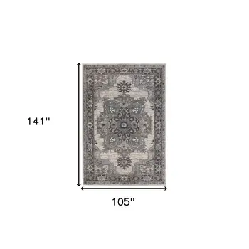 9' X 12' Ivory Taupe and Gray Medallion Power Loom Area Rug