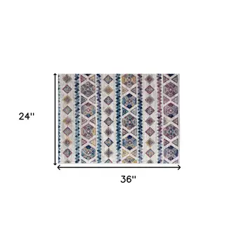 2' X 3' Ivory Blue and Orange Geometric Power Loom Area Rug