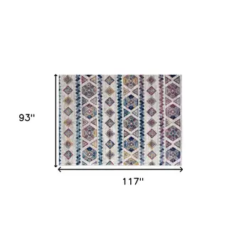 8' X 10' Ivory Blue and Orange Geometric Power Loom Area Rug