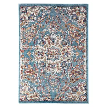 4' X 6' Ivory Blue and Orange Medallion Power Loom Area Rug