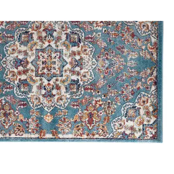 4' X 6' Ivory Blue and Orange Medallion Power Loom Area Rug