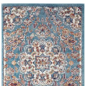 5' X 8' Ivory Blue and Orange Medallion Power Loom Area Rug