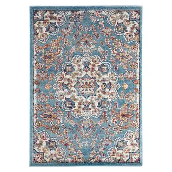 5' X 8' Ivory Blue and Orange Medallion Power Loom Area Rug