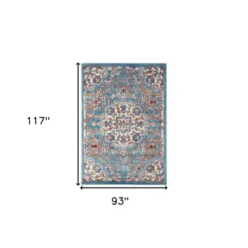8' X 10' Ivory Blue and Orange Medallion Power Loom Area Rug