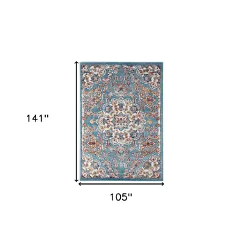 9' X 12' Ivory Blue And Orange Medallion Area Rug