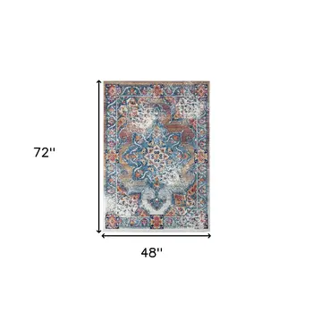 4' X 6' Blue Red and Orange Medallion Power Loom Area Rug
