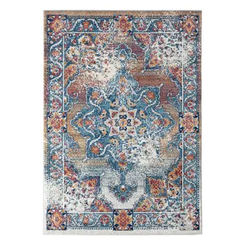 8' X 10' Blue Red and Orange Medallion Power Loom Area Rug