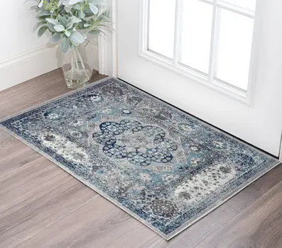 2' X 3' Ivory Blue And Gray Medallion Area Rug