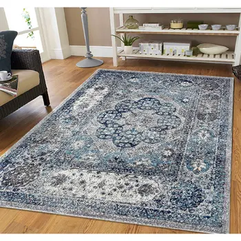 4' X 6' Ivory Blue And Gray Medallion Area Rug