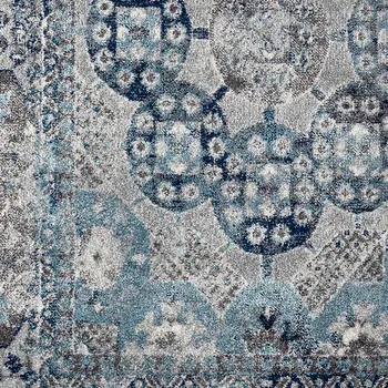 10' Ivory Blue And Gray Medallion Runner Rug