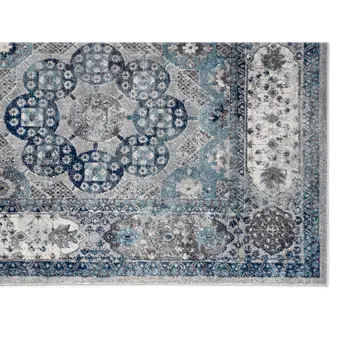 8' X 10' Ivory Blue And Gray Medallion Area Rug
