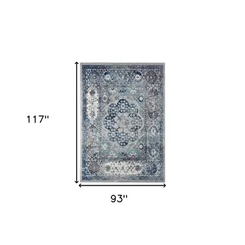 8' X 10' Ivory Blue And Gray Medallion Area Rug