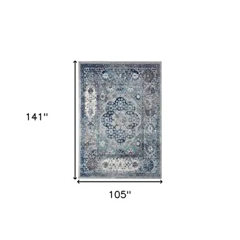 9' X 12' Ivory Blue And Gray Medallion Area Rug
