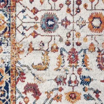 4' X 6' Ivory Navy and Orange Floral Power Loom Area Rug