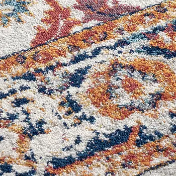 4' X 6' Ivory Navy and Orange Floral Power Loom Area Rug