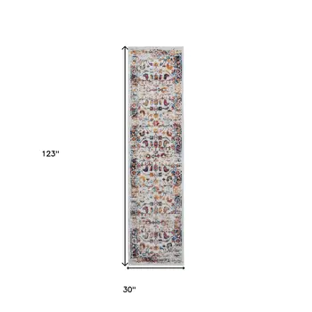 10' Ivory Navy and Orange Floral Power Loom Runner Rug