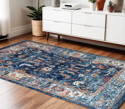 4' X 6' Blue Rust and Orange Floral Power Loom Area Rug