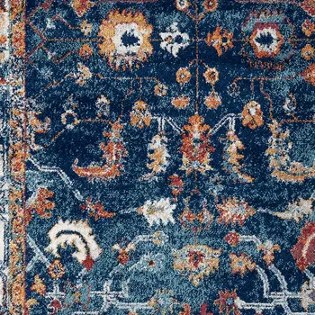 10' Blue Rust and Orange Oriental Power Loom Runner Rug
