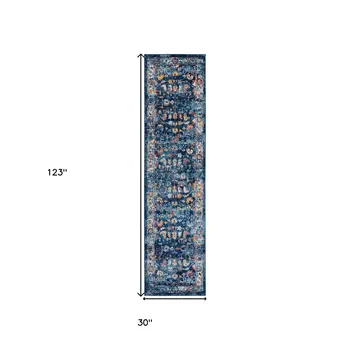10' Blue Rust and Orange Oriental Power Loom Runner Rug