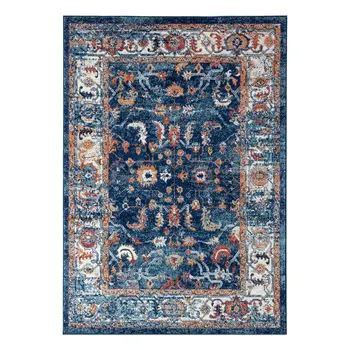 8' X 10' Blue Rust and Orange Floral Power Loom Area Rug
