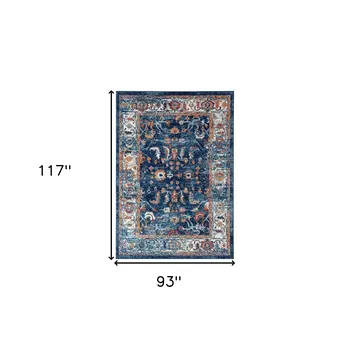 8' X 10' Blue Rust and Orange Floral Power Loom Area Rug