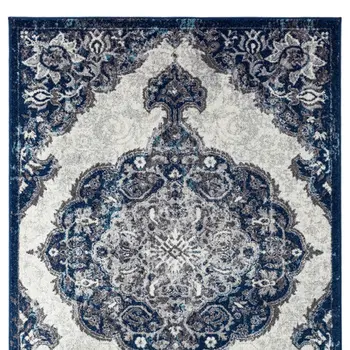 5' X 8' Navy and Ivory Medallion Power Loom Area Rug