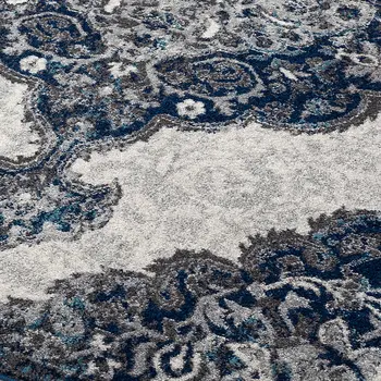 6' Navy and Ivory Medallion Power Loom Round Rug