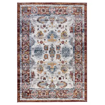6' Ivory Brown and Orange Floral Power Loom Runner Rug