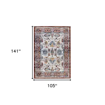 9' X 12' Ivory Brown and Orange Floral Power Loom Area Rug