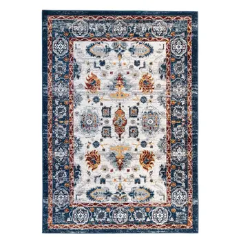 9' X 12' Ivory Navy and Orange Floral Power Loom Area Rug