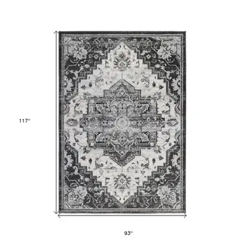 8' X 10' Ivory Black and Gray Medallion Power Loom Area Rug
