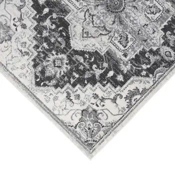 10' Gray and Dark Gray Medallion Power Loom Runner Rug