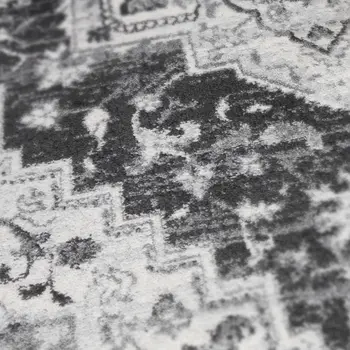 10' Gray and Dark Gray Medallion Power Loom Runner Rug