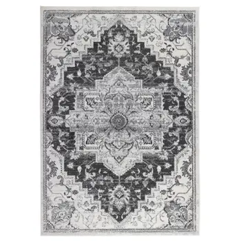 9' X 12' Gray and Dark Gray Medallion Power Loom Area Rug