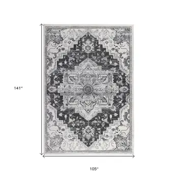 9' X 12' Gray and Dark Gray Medallion Power Loom Area Rug