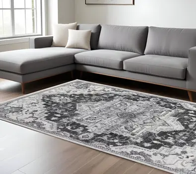 9' X 12' Gray and Dark Gray Medallion Power Loom Area Rug