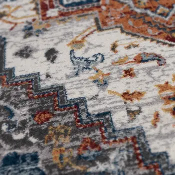 6' Gray Rust and Orange Medallion Power Loom Runner Rug