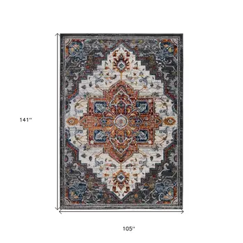 9' X 12' Gray Rust and Orange Medallion Power Loom Area Rug
