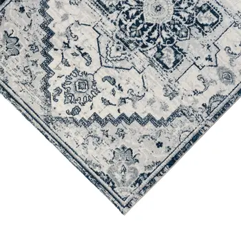 9' X 12' Navy and Ivory Medallion Power Loom Area Rug