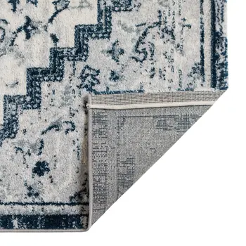 9' X 12' Navy and Ivory Medallion Power Loom Area Rug