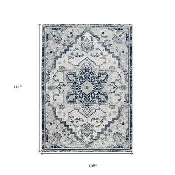 9' X 12' Navy and Ivory Medallion Power Loom Area Rug