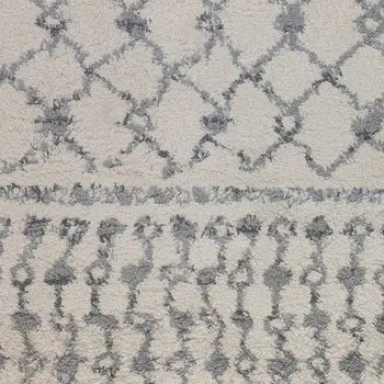 10' Gray And Ivory Geometric Shag Runner Rug