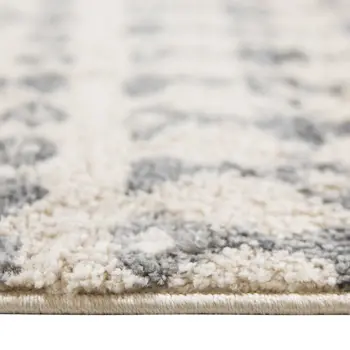 10' Gray And Ivory Geometric Shag Runner Rug