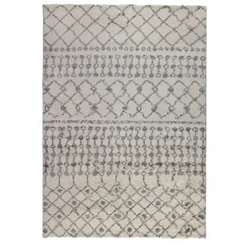 7' X 9' Gray And Ivory Geometric Shag Area Rug