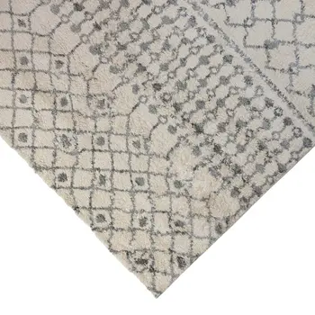 7' X 9' Gray And Ivory Geometric Shag Area Rug