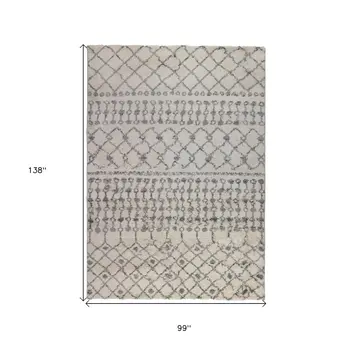8' X 12' Gray And Ivory Geometric Shag Area Rug