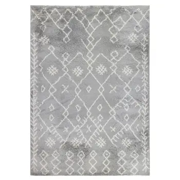 7' X 9' Ivory And Light Gray Geometric Shag Area Rug