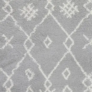 7' X 9' Ivory And Light Gray Geometric Shag Area Rug